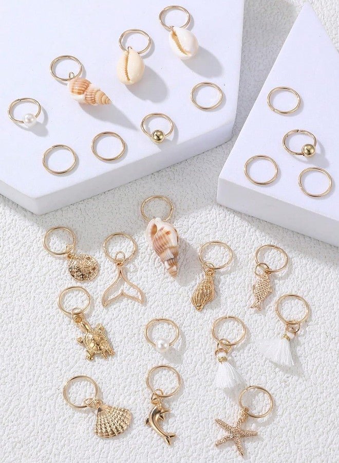 TEBIEKOY 24PCS Seashell Conch Starfish Loc Hair Charms Gold Hair Charms for Braids Summer Beach Style Braided Hair Ornaments Starfish Braids Clips Seashell Braids Accessories for Women Halloween Decor,Style1 - Image 1